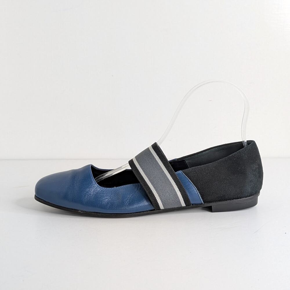 M. Gemi Ballare Mary Jane Flats 39 Blue Leather Black Suede Made in Italy 8.5 - Picture 6 of 12